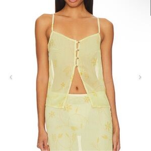 Musier Paris Yellow Sheer Floral Top